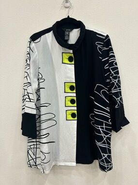Ali miles Button front abstract LG tunic top artsy office laganlook oversized